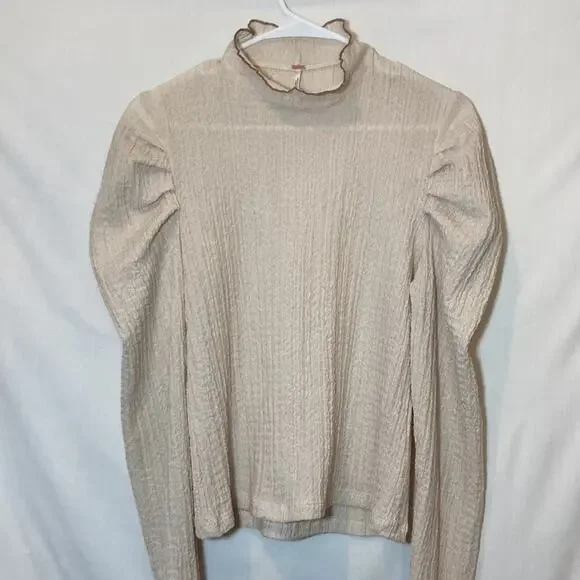 Free People Ela Mock Neck Ruffled Sheer Ruffle Puff Sleeve Blouse Size M - Picture 3 of 9